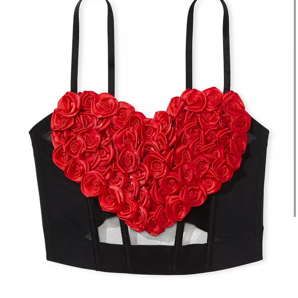 Victoria Secret Red Rose Heart Black Bustier Top